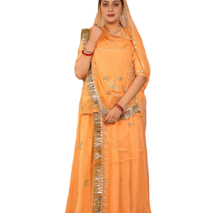 Creamy Peach Kundan Work Rajputi Poshak | Zardozi & Kundan Work on Bamber Satin | Jaipurio Royal Collection